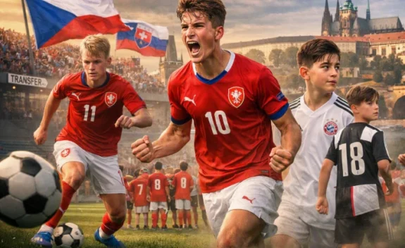Mladí českí futbalisti na ihrisku