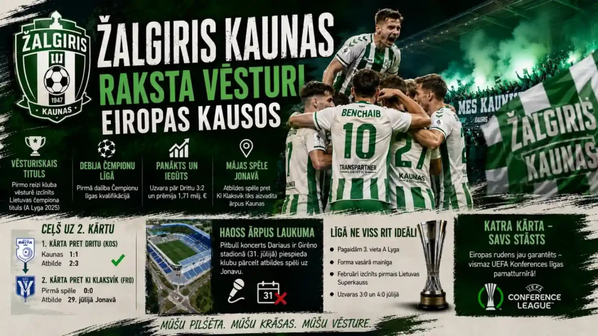 Žalgiris Kaunas UEFA Čempionu līgas kvalifikācijā 2025 vēsturiskās Eiropas kausu sezonas laikā pēc A Lyga čempiontitula izcīnīšanas pret KI Klaksvík.